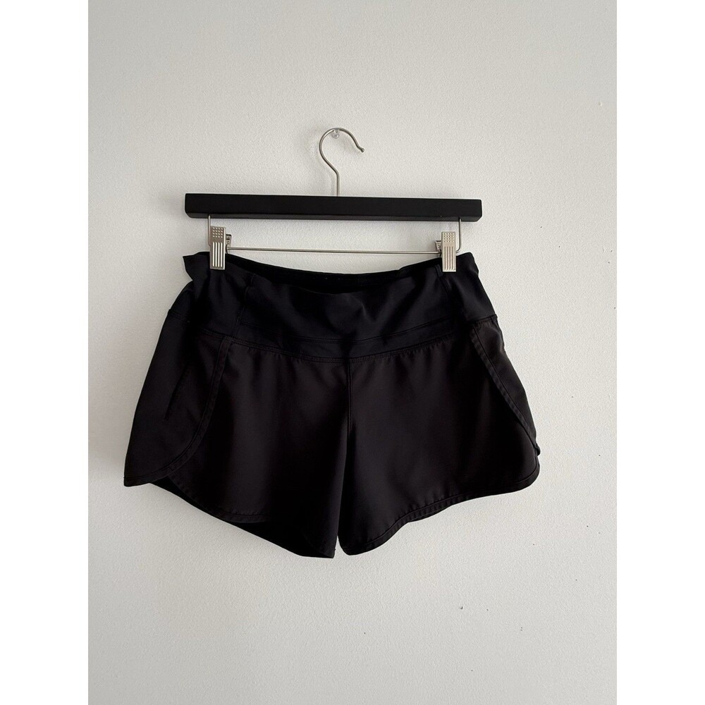 ✿ lululemon Black Running Shorts Size 6 Zipper Pocket Athletic Gym Training